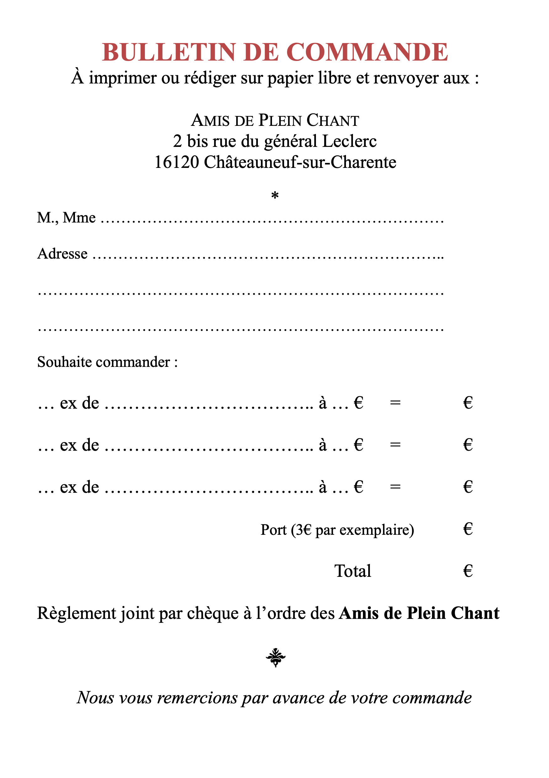 Bulletin de
              commande 2026